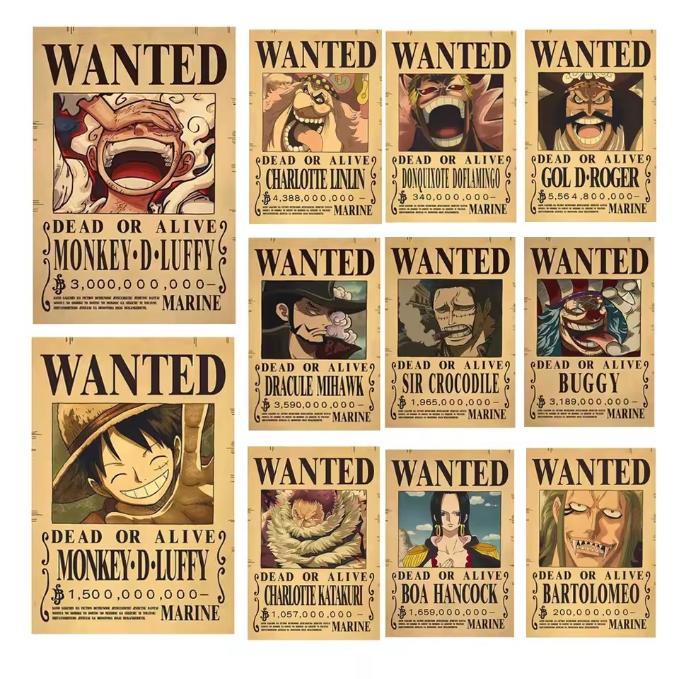 Vintage Collectible Posters - Pôsteres de Procurados do Anime One